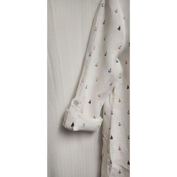 Cynthia Rowley Womens Sailboat Anchors Linen Tunic Blouse Multi-White Size Small - Picture 6 of 9
